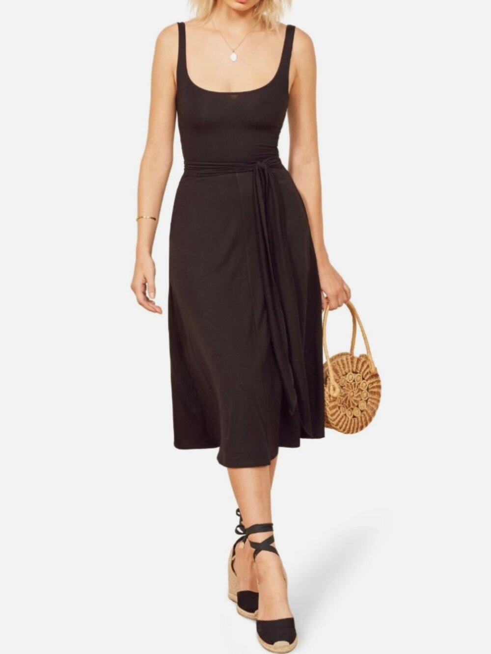 Reformation Jeans Black Tie Front Maxi Dress Sleeveless Open Back